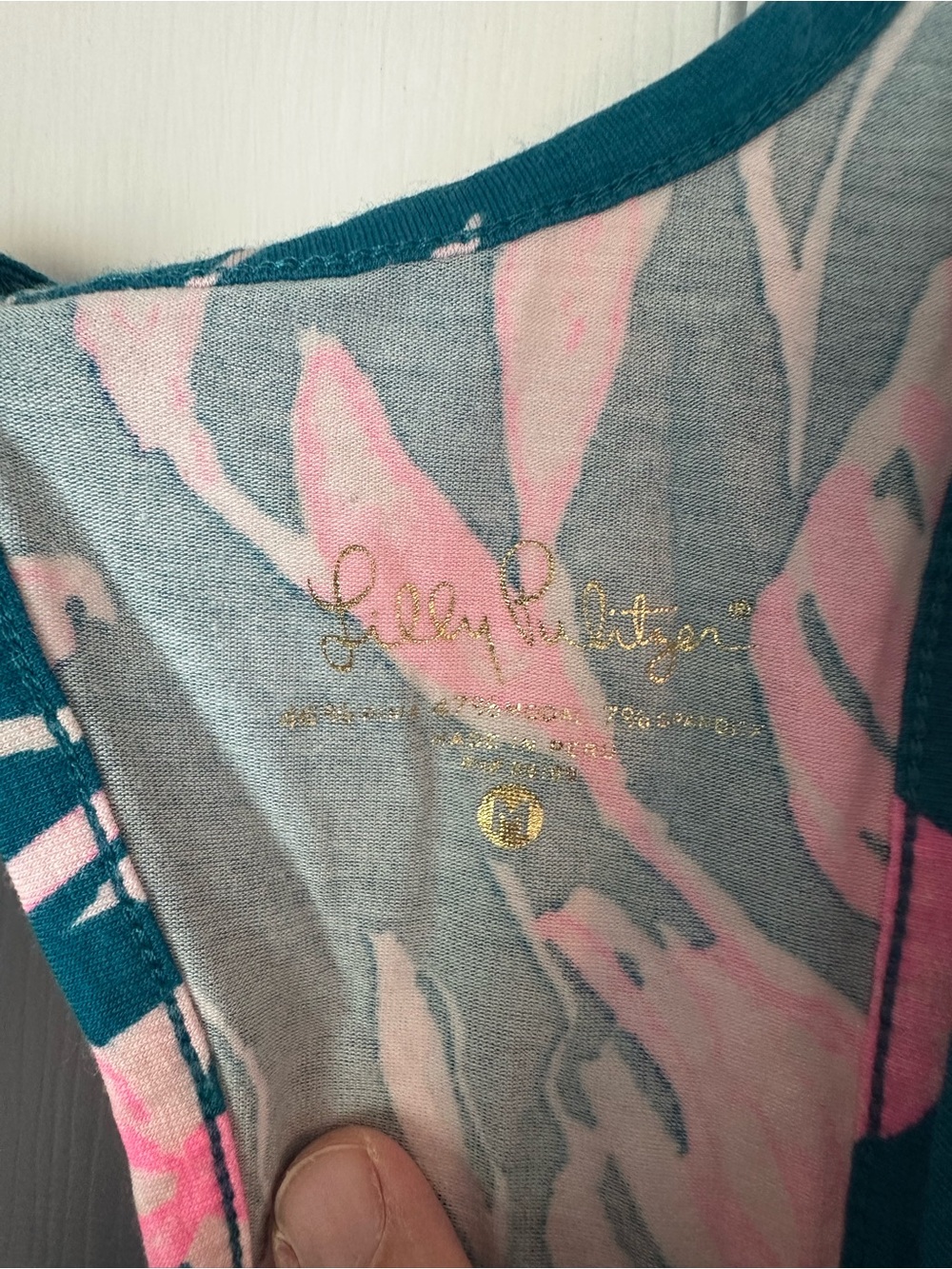 Lilly Pulitzer Teal Tank with Pink Floral Print - Picture 3 of 3